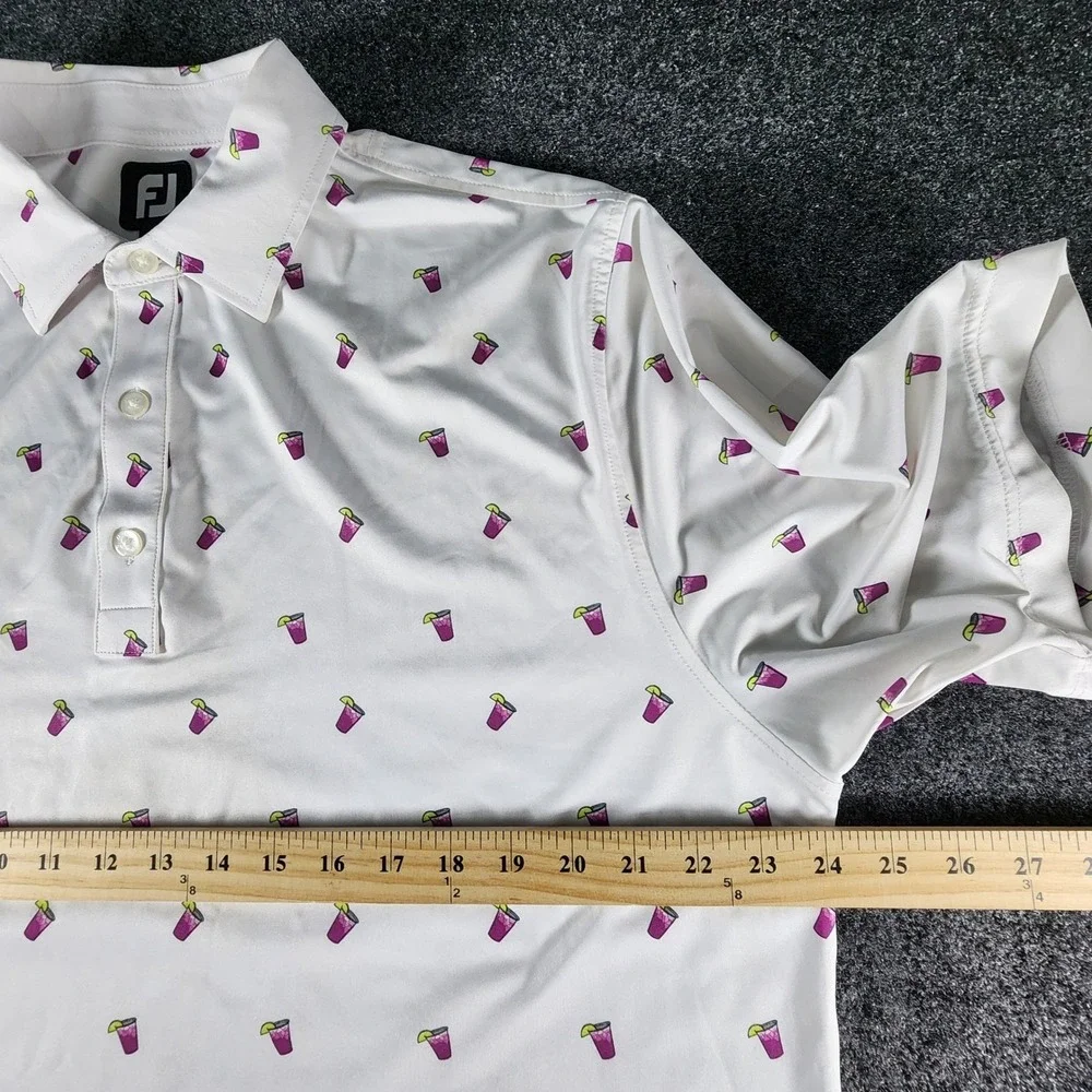 FootJoy Mens Large White Purple Cocktail Print Golf Polo Shirt Kiln Creek‎ Golf